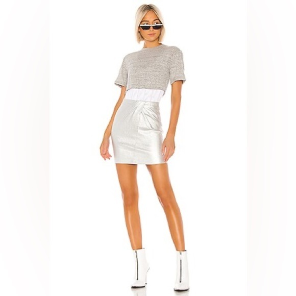 Small RtA Naomi Metallic Short Sleeve Mini Dress in Sound Silver - Picture 3 of 12